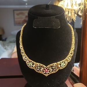 925 gold plated gemstones and diamond accents necklace.